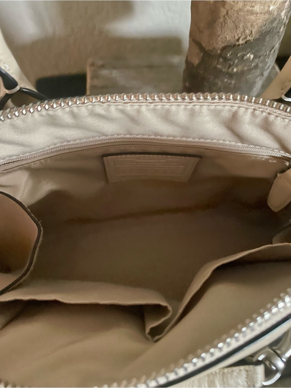 Coach Cream Leather Satchel with Silver Studs - Picture 3 of 6